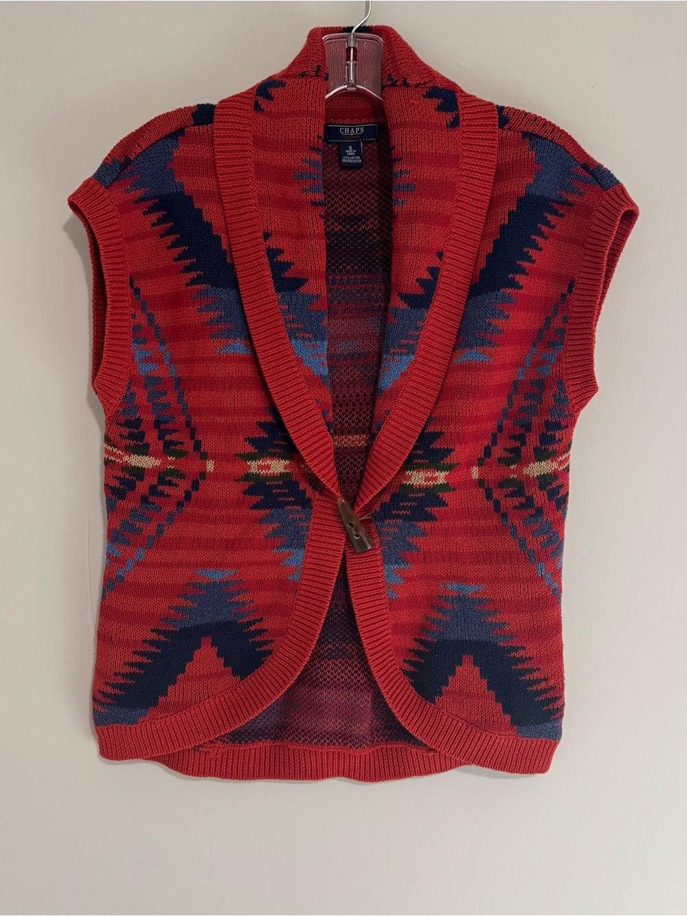 Chaps Denim Red Aztec-Print Knit Vest - S